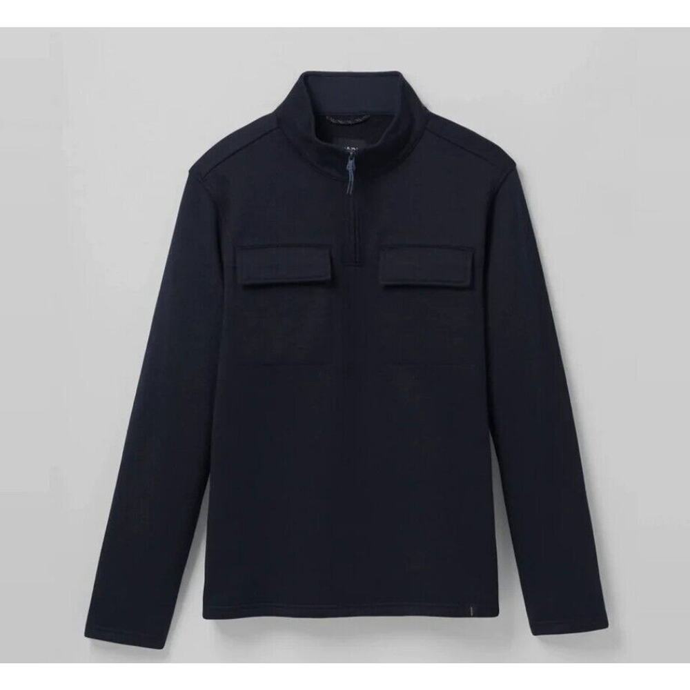 BNWT Prana Brookland Sweater Mens L NAUITCAL/NAVY WOOL Blend 1/4 Zip Pullover
